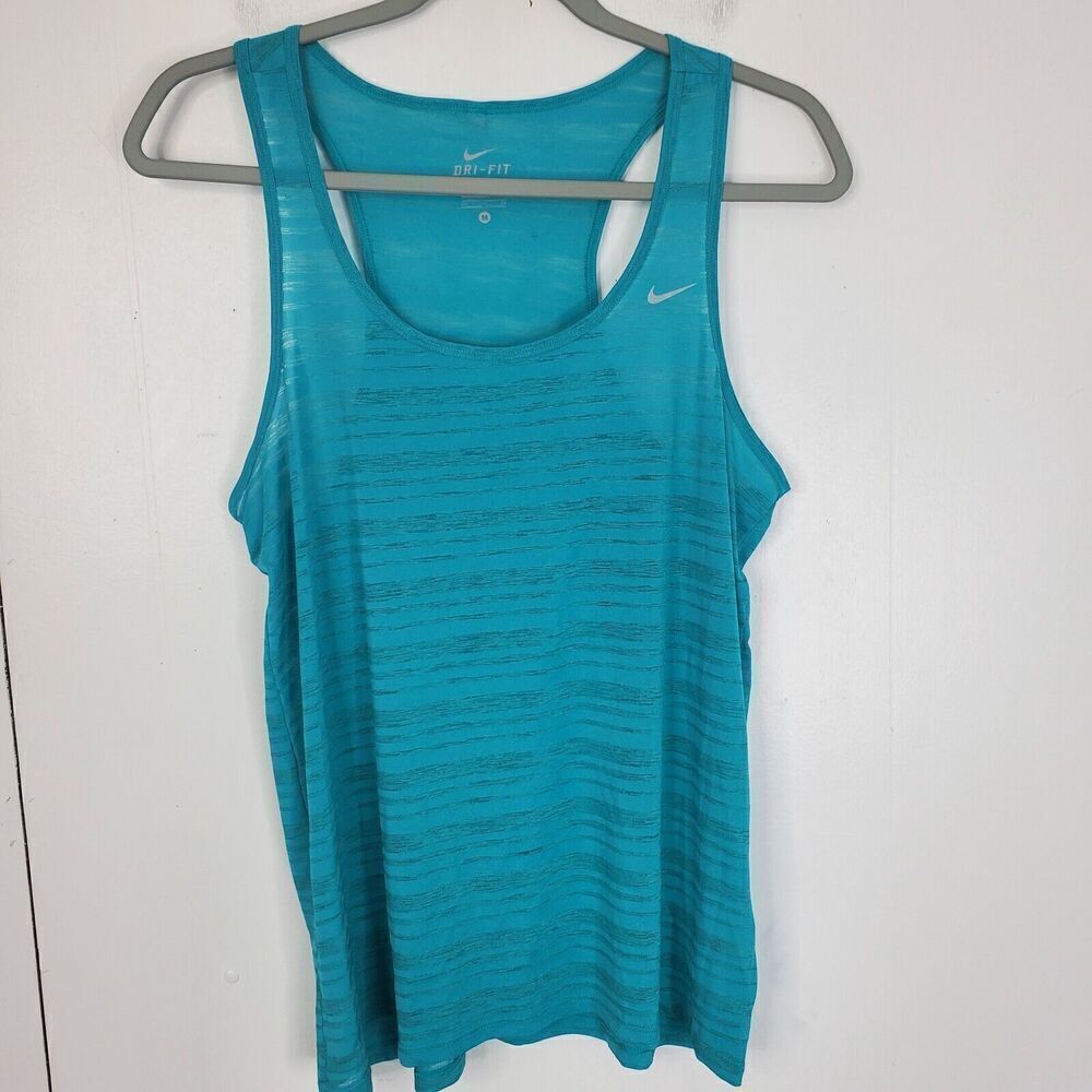 Nike Sheer Striping Tank Top Racerback Blue Workout Running Womens M Dri Fit